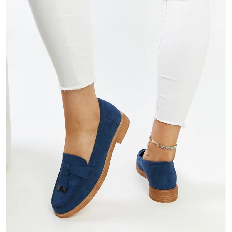 Navy blue suede moccasins Vinceza