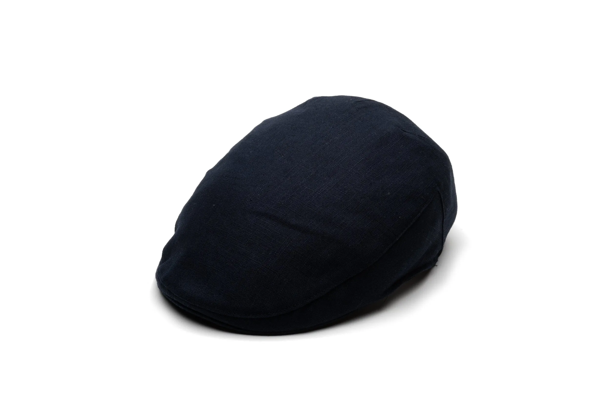 Navy Linen Flat Cap