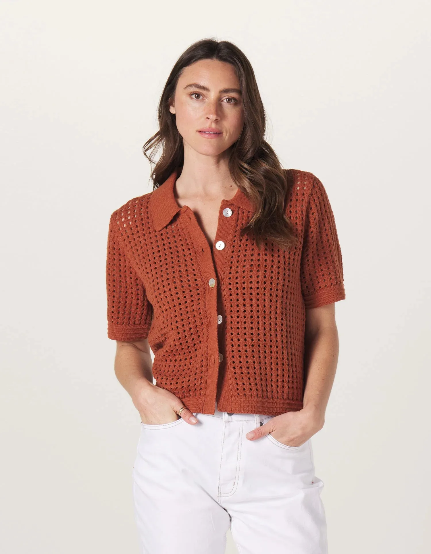 Normal Brand Sierra Open Knit Button Down Shirt