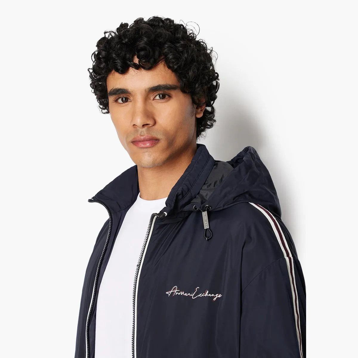 Nylon Jacket with Script Logo, Contrasting Design