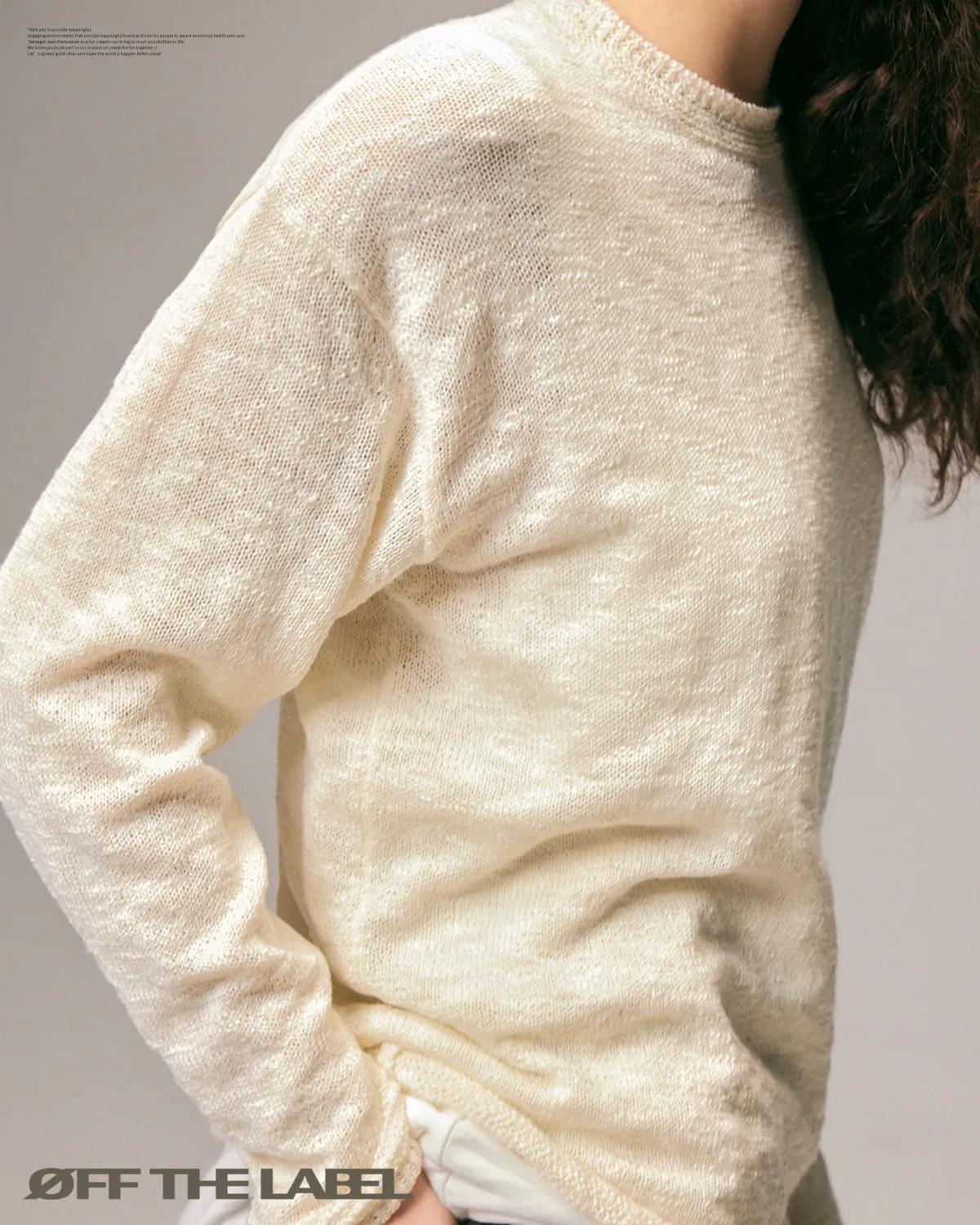 OFF THE LABEL Textured Knit Crewneck Sweate Beige