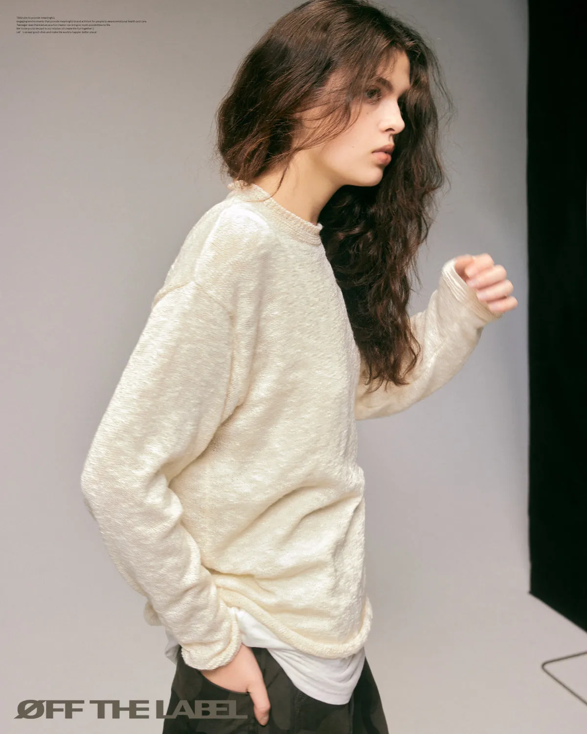 OFF THE LABEL Textured Knit Crewneck Sweate Beige