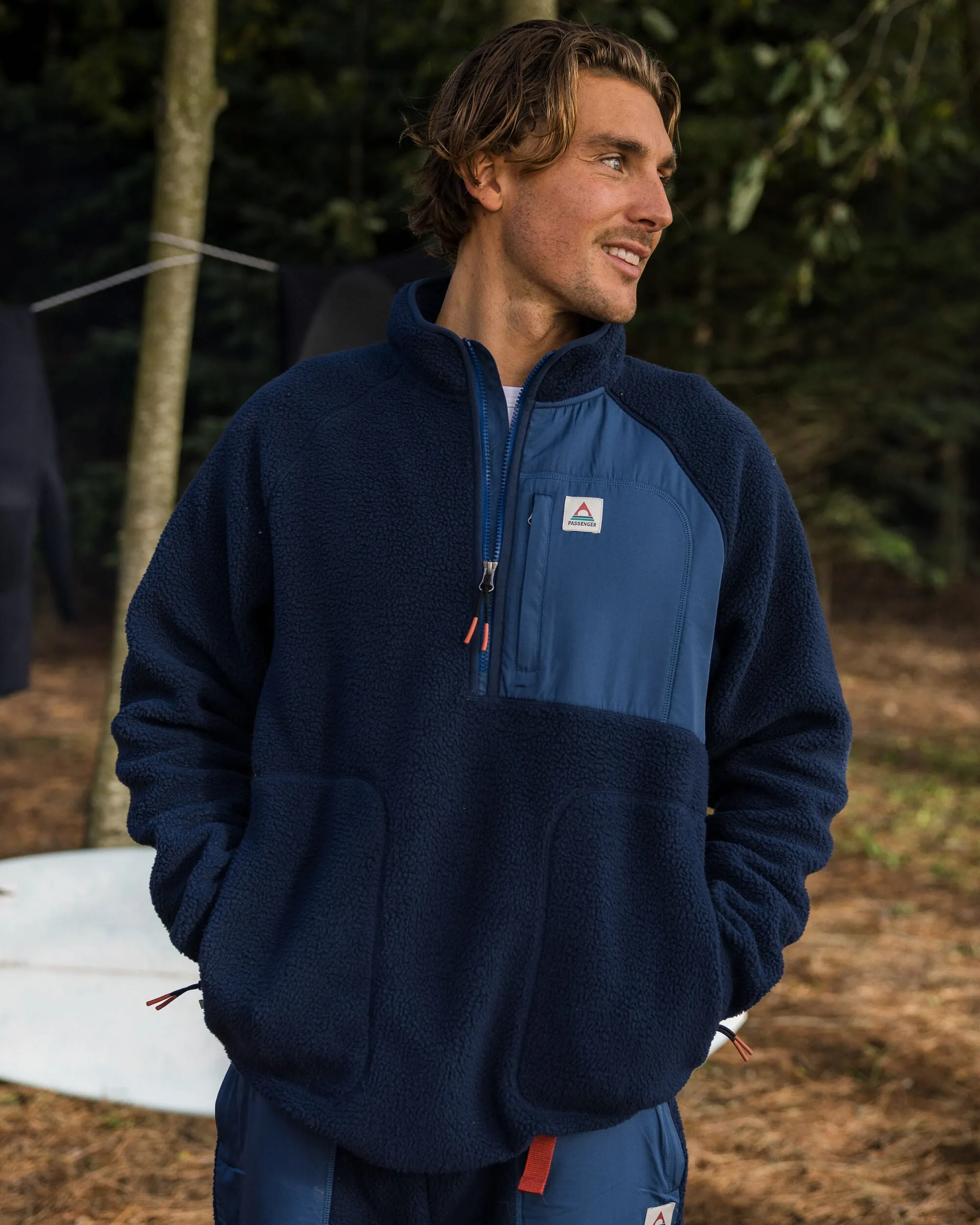 Recycled Sherpa Fleece 1/2 Zip Pullover - Rich Navy