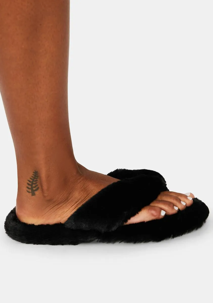 Onyx Worth Your While Fuzzy Sandals-