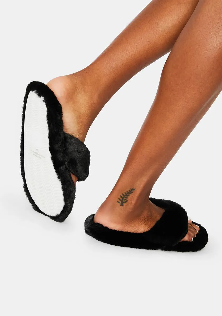 Onyx Worth Your While Fuzzy Sandals-