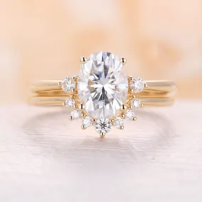 Oval Moissanite Yellow Gold Three Stones Bridal set