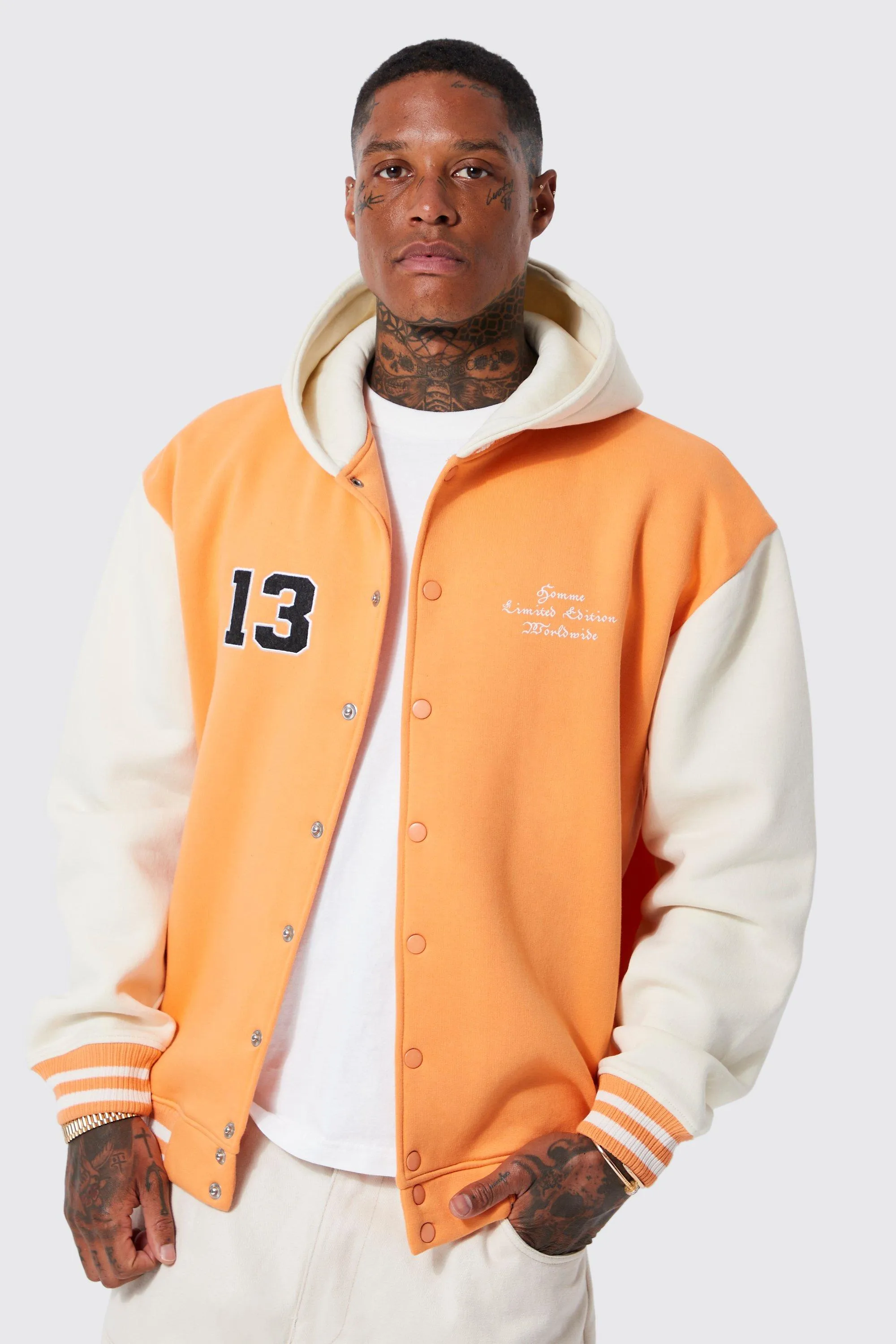 Oversized Hooded Varsity Jersey Jacket