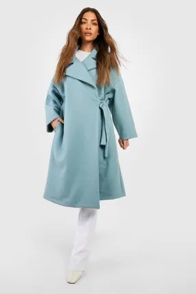 Oversized Wool Look Side Tie Detail Coat