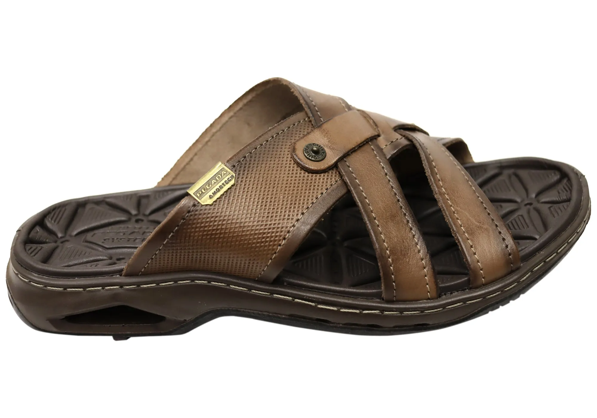 Pegada Carvo Mens Comfortable Leather Slides Sandals Made In Brazil