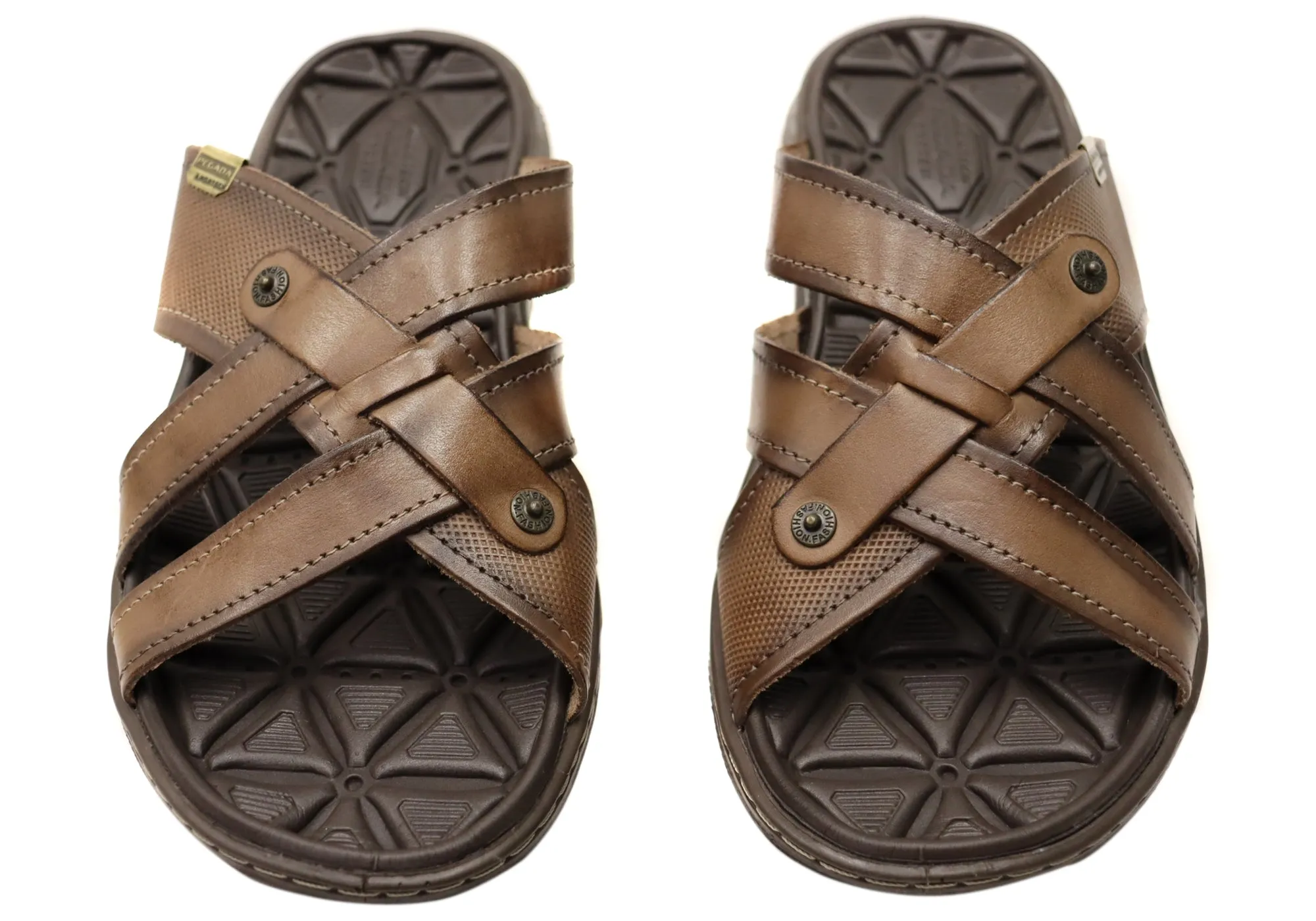 Pegada Carvo Mens Comfortable Leather Slides Sandals Made In Brazil