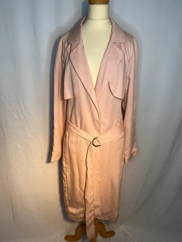 Peach Lightweight Long Trench Coat with Belt - Size 14 by Per Una