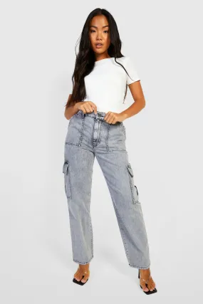 Petite Acid Wash Loose Cargo Jeans