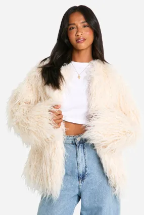 Petite Mongolian Faux Fur Coat