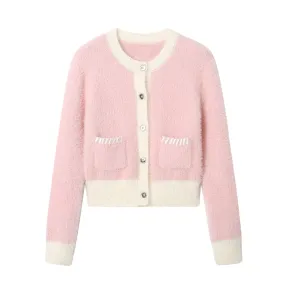 Pink And White Fake Fur Retro Coat