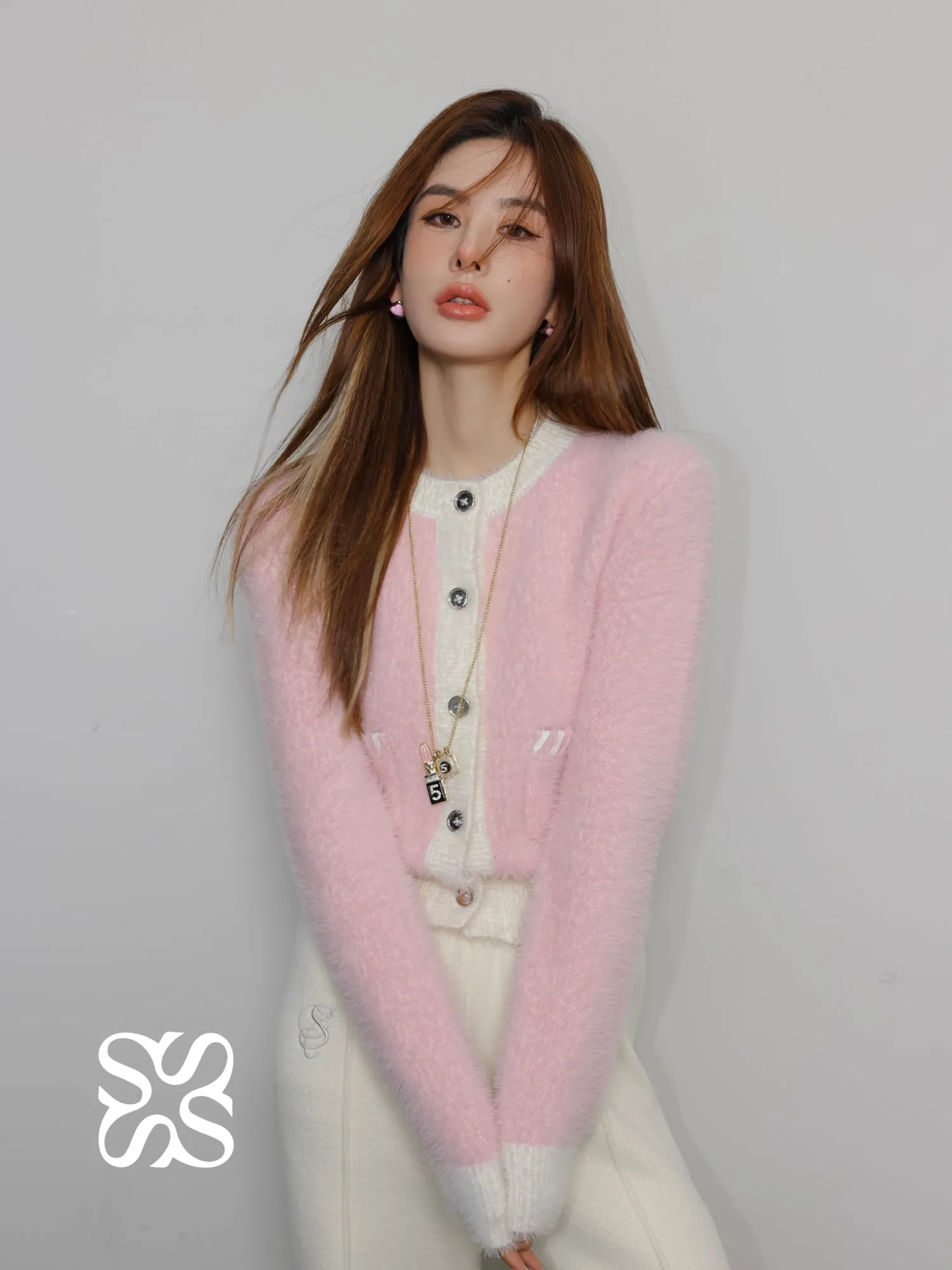 Pink And White Fake Fur Retro Coat