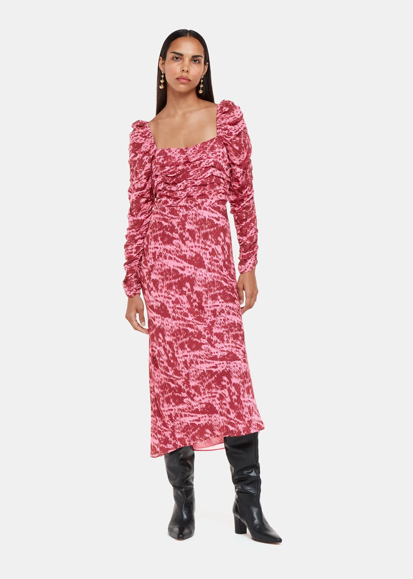 Pink Jonie Sleek Texture Midi Dress