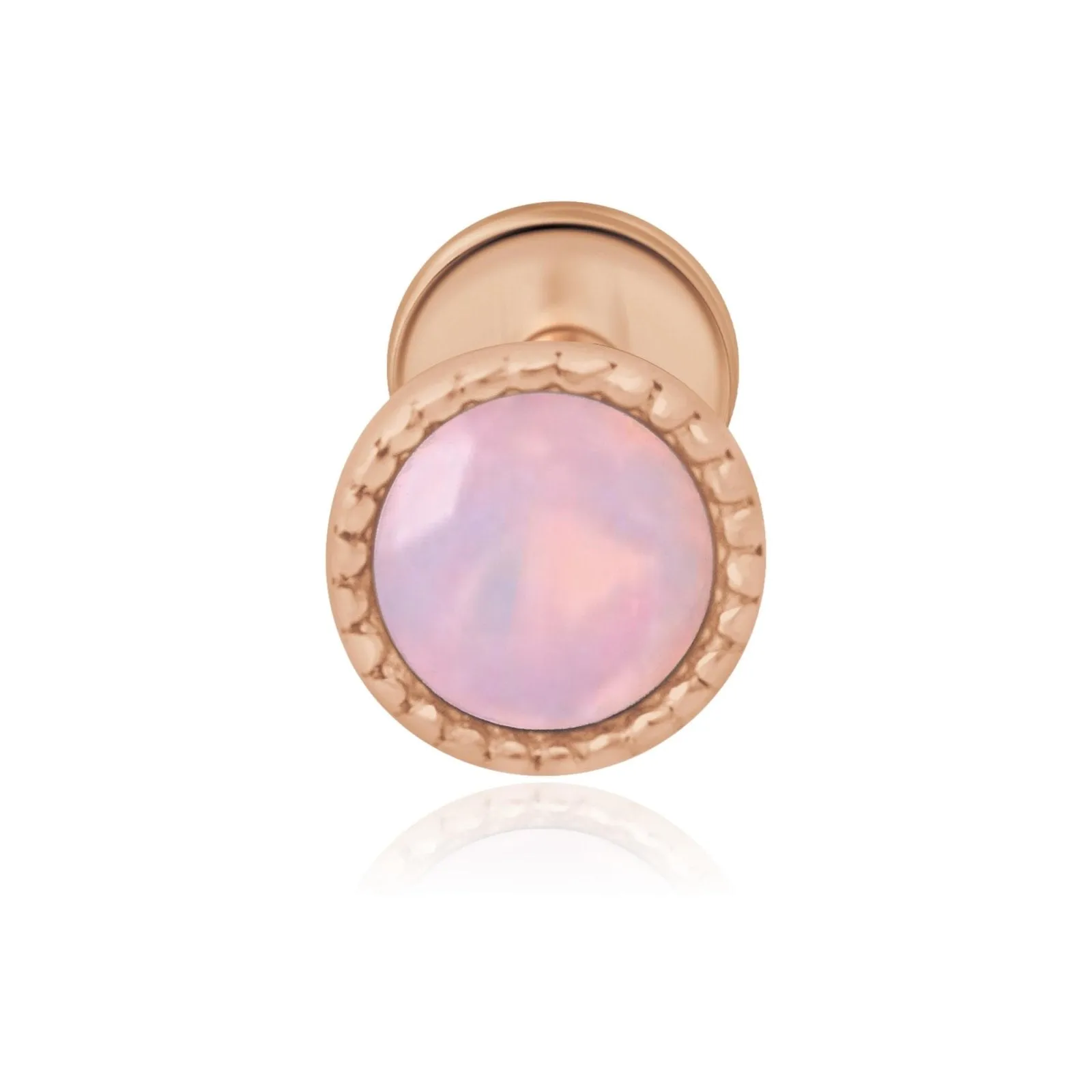 Flat Back Stud with Pink Opal Milgrain Detail