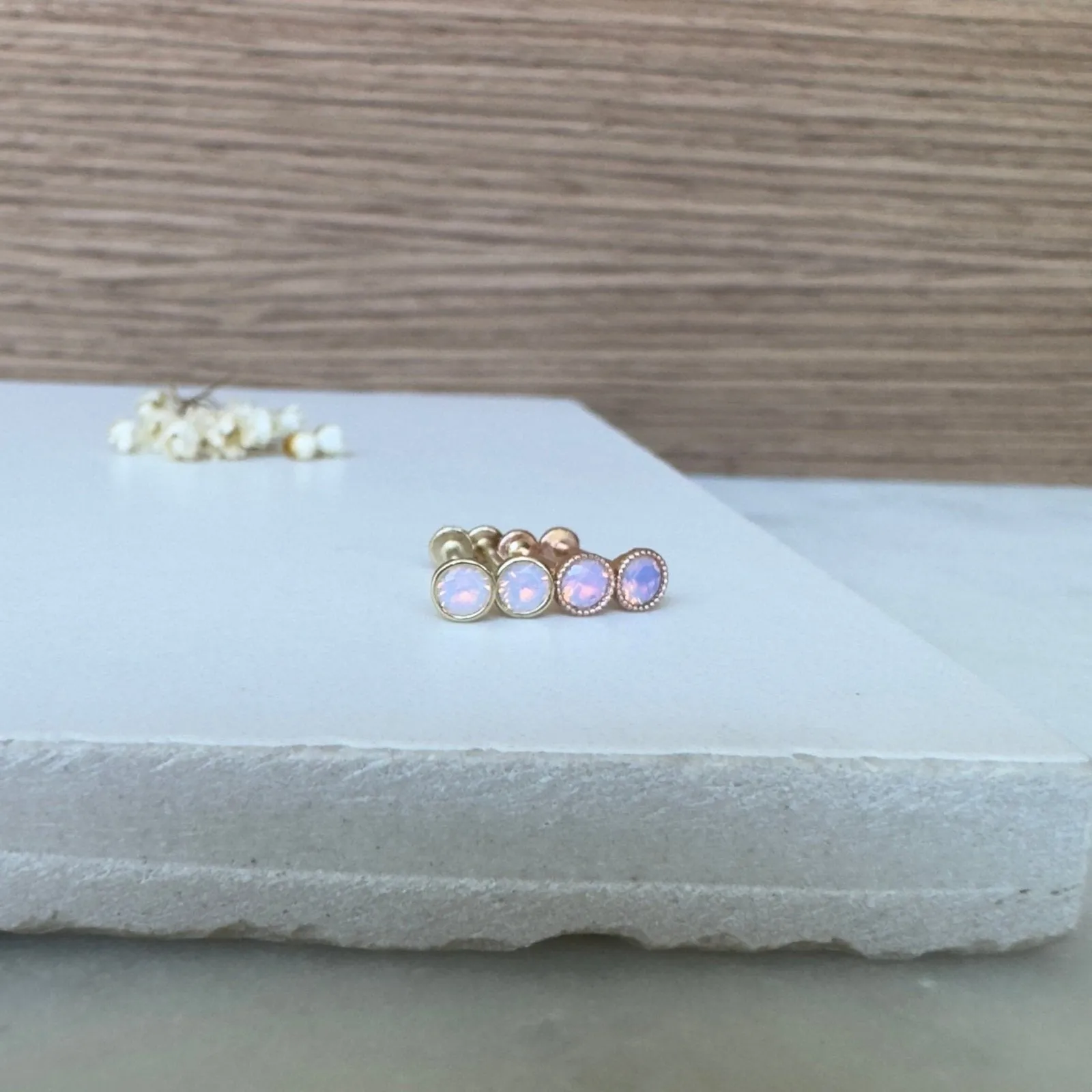 Flat Back Stud with Pink Opal Milgrain Detail