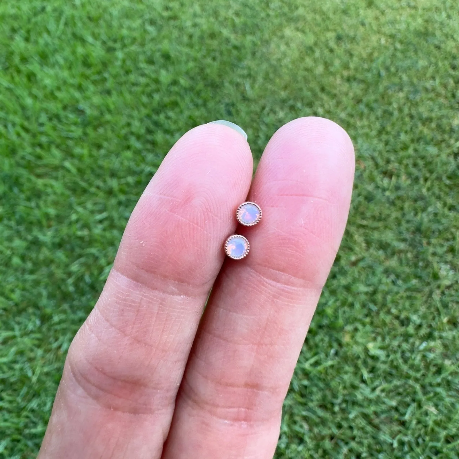 Flat Back Stud with Pink Opal Milgrain Detail