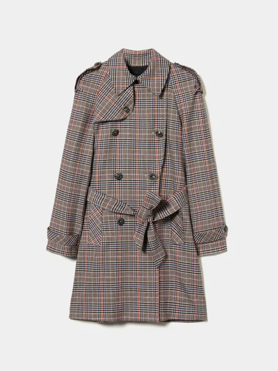 Plaid design coat with two rows of buttons