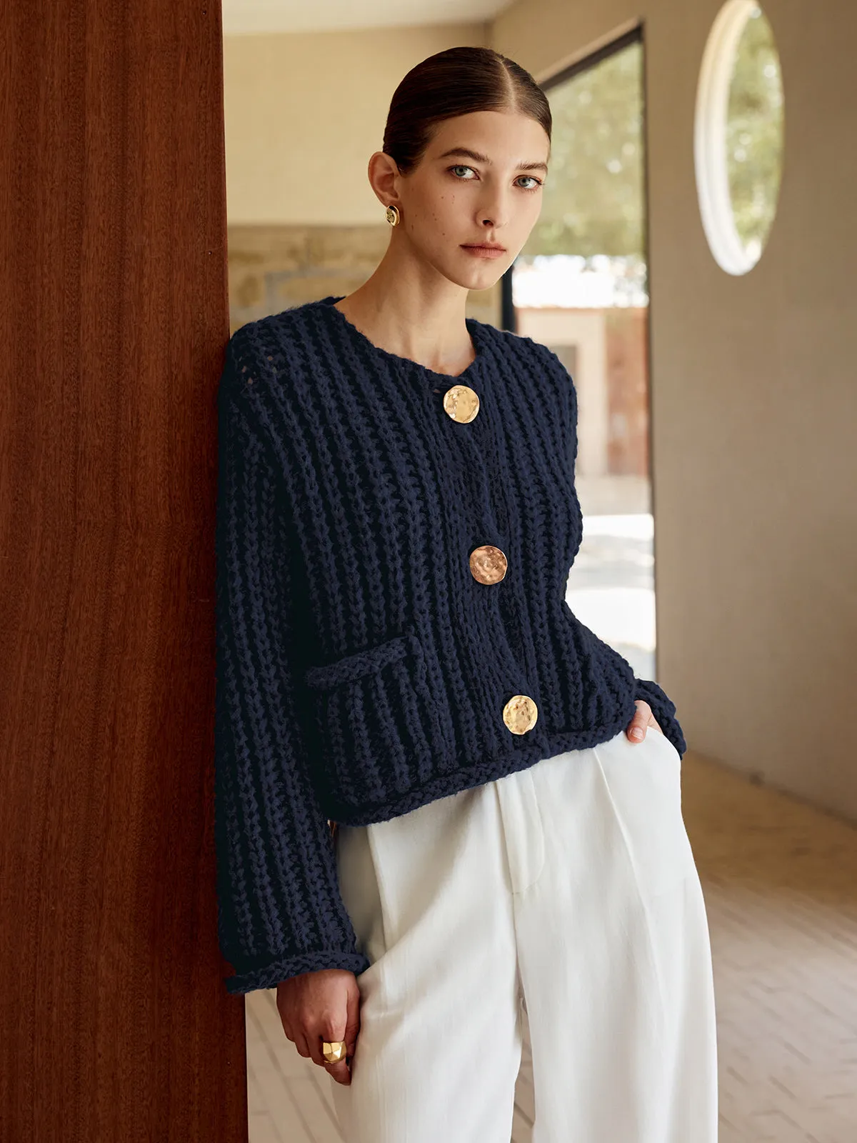 Plain Button Knit Cardigan