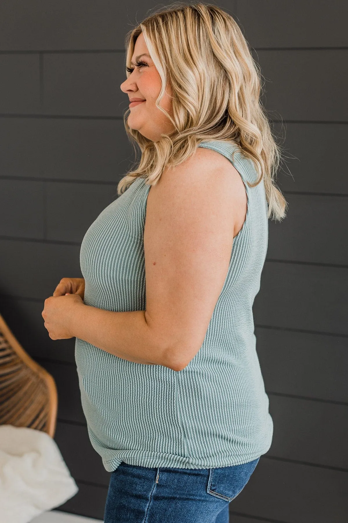 Trendy Dusty Blue Knit Tank Top