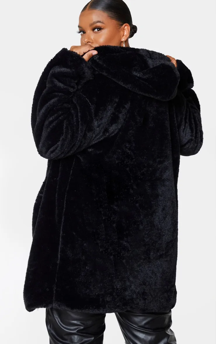 Black Faux Fur Midi Coat