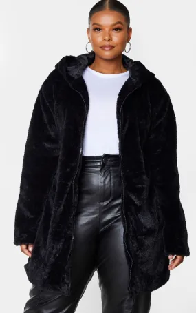 Black Faux Fur Midi Coat