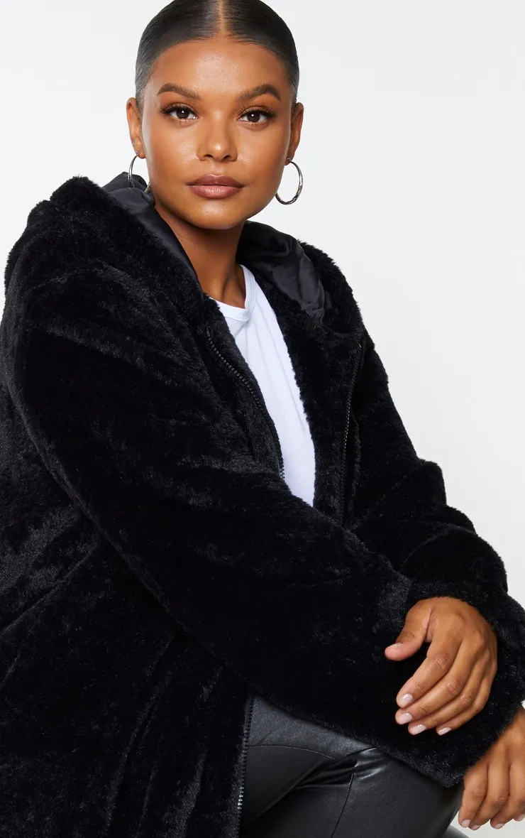 Black Faux Fur Midi Coat