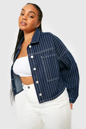 Plus Pinstripe Boxy Denim Jacket