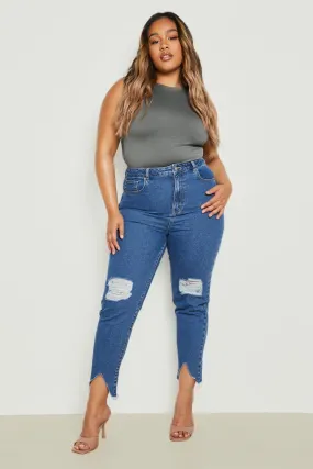 Plus Ripped Distressed High Waist Mom Jeans