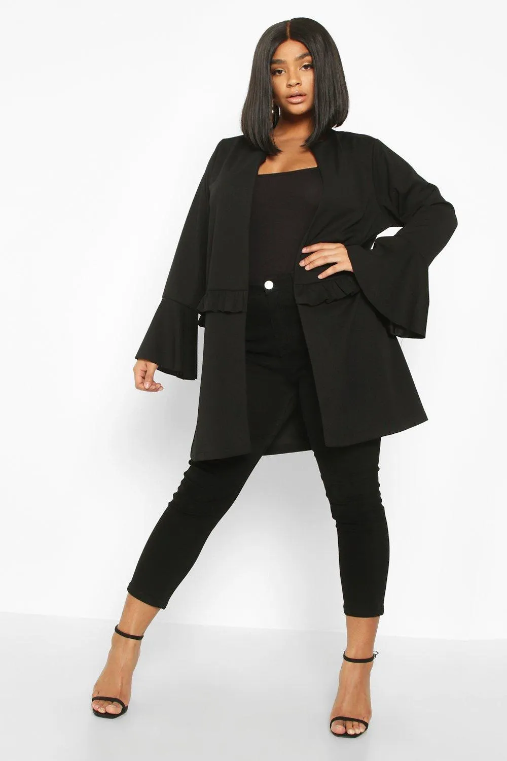 Plus Ruffle Detail Collarless Jacket