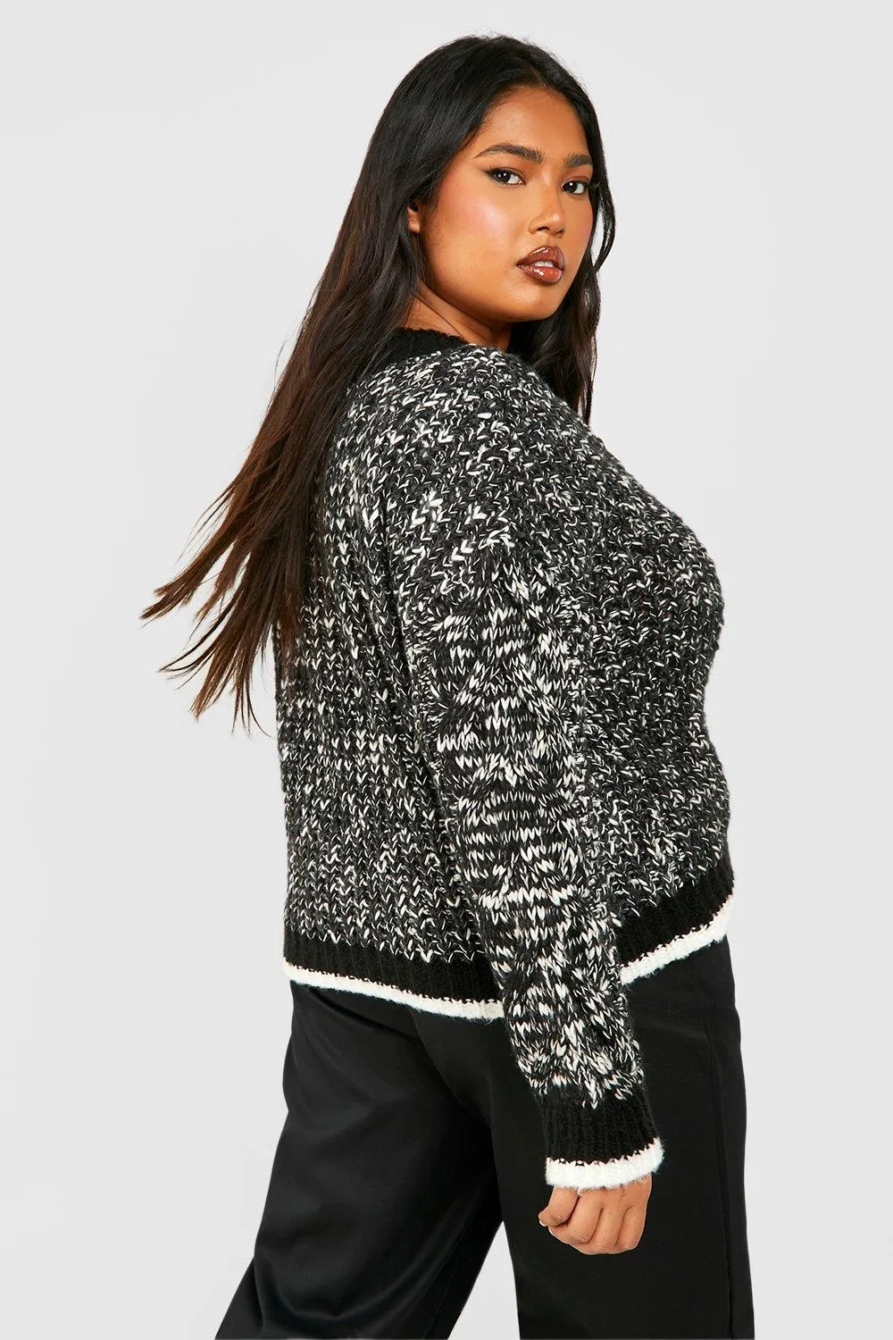 Plus Size Chunky V Neck Jumpers and Cardigans at boohoo