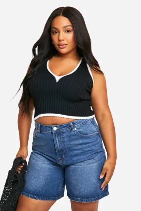 Plus Size V Neck Knitted Crop Top - Jumpers, Cardigans | boohoo