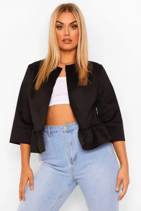 Plus Suedette Collarless Cropped Ruffle Jacket