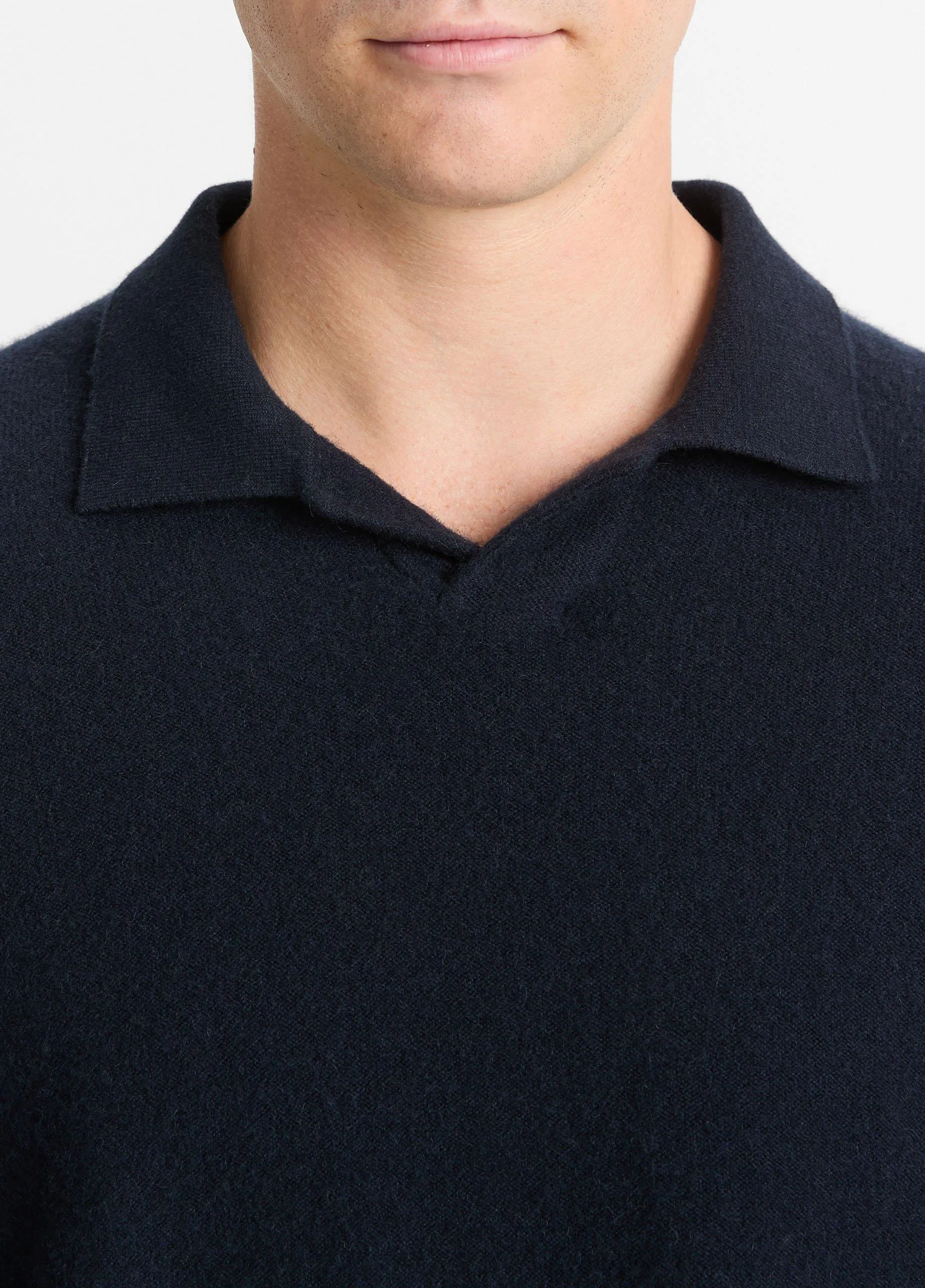 Plush Cashmere Johnny-Collar Polo