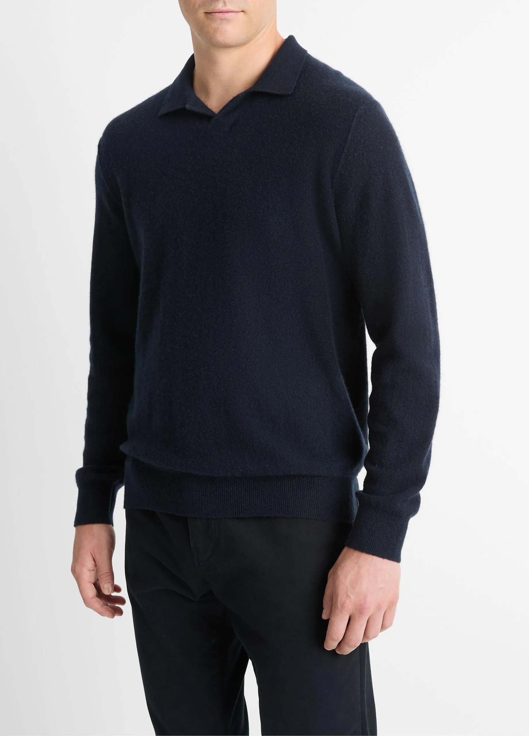 Plush Cashmere Johnny-Collar Polo