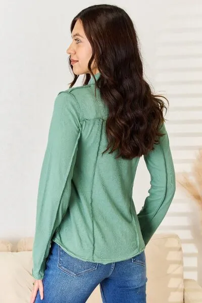 POL Long Sleeve Knit Top with Exposed Seams