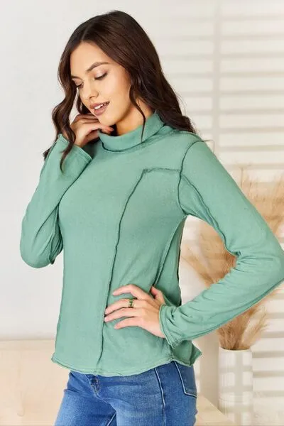 POL Long Sleeve Knit Top with Exposed Seams