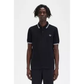 Stylish Black Double Line Men's Polo