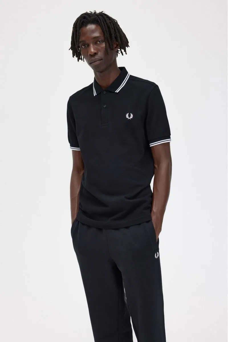 Stylish Black Double Line Men's Polo