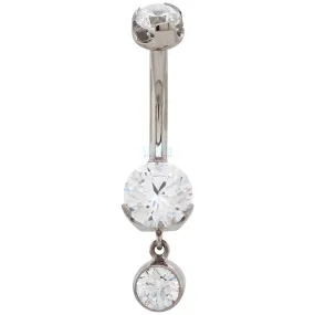 Prong-Set Brilliant-Cut Round Navel Curve with Dangle