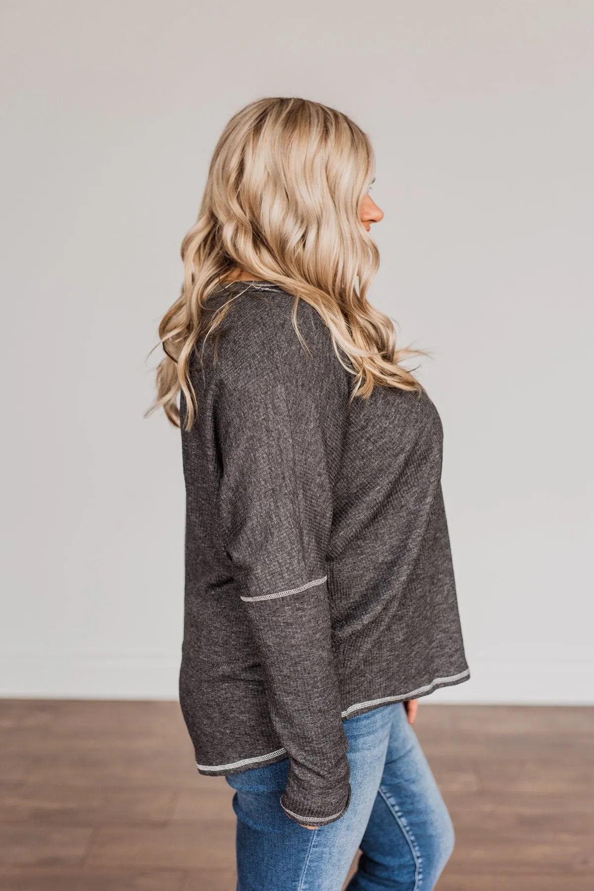 Charcoal Long Sleeve Knit Top