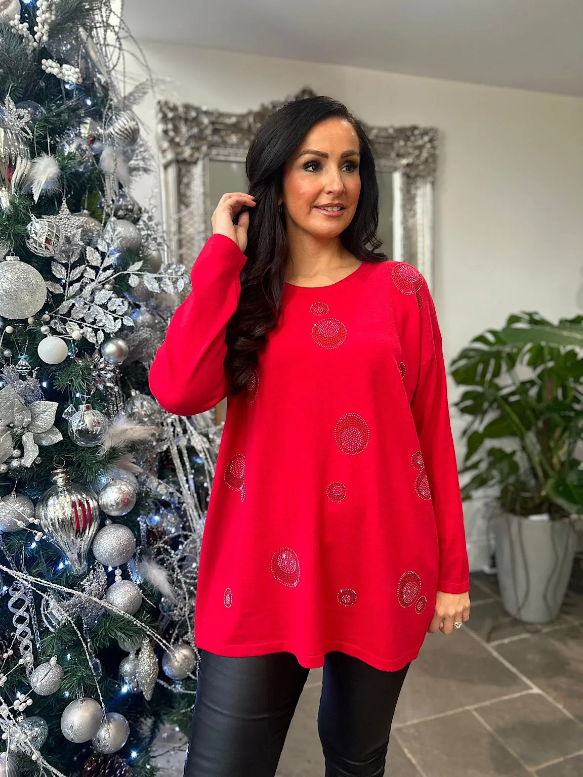 Red Sequin Bubble Sweater Rosie