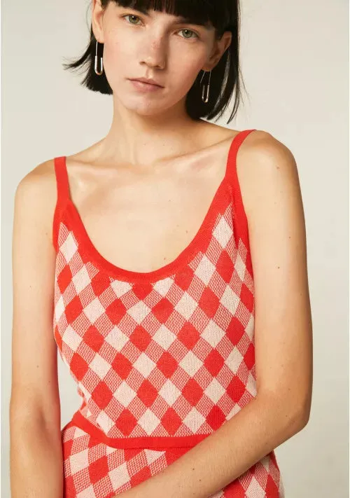 Red Knit Checked Top