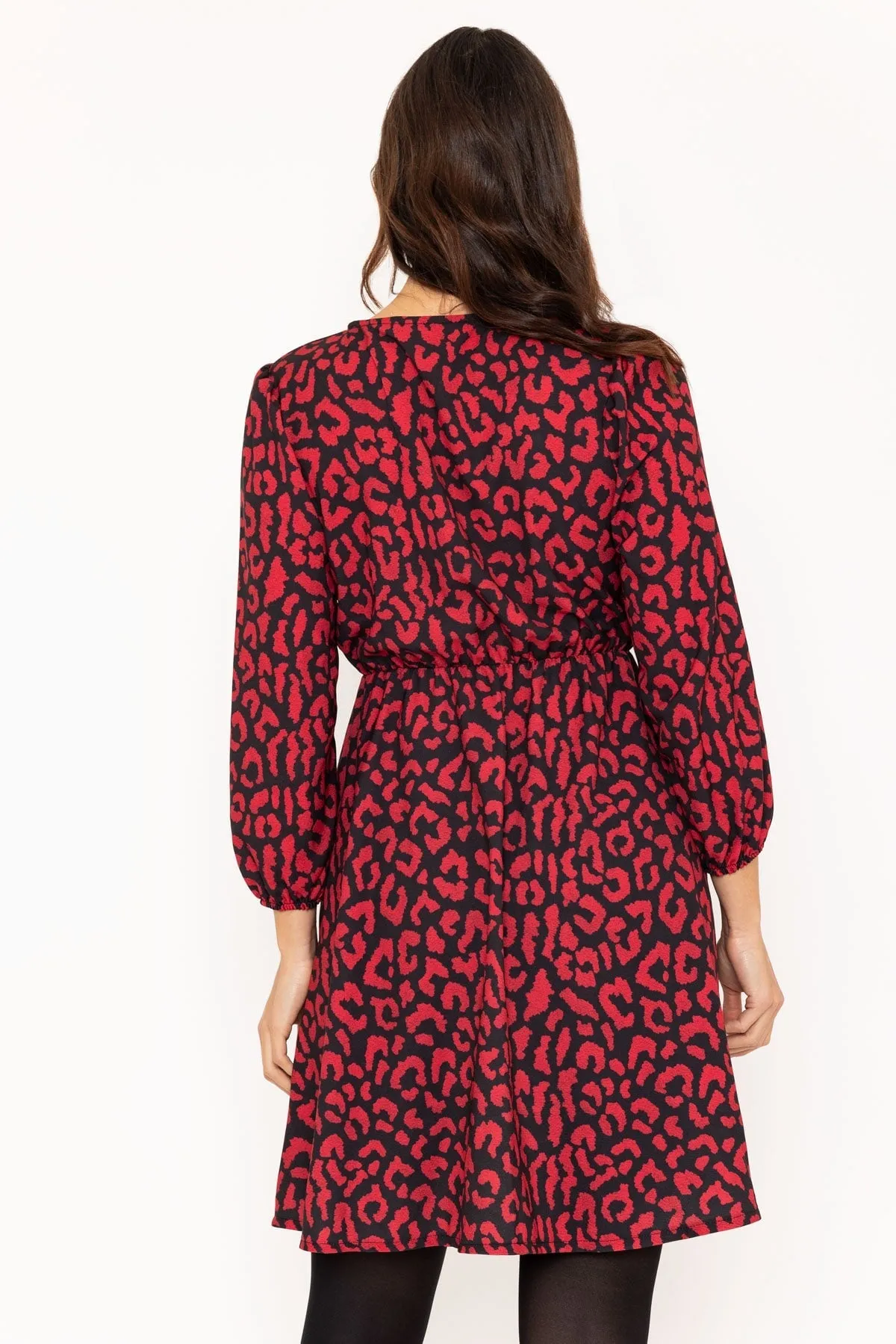 Red Leopard Print Bow Knee Length Dress