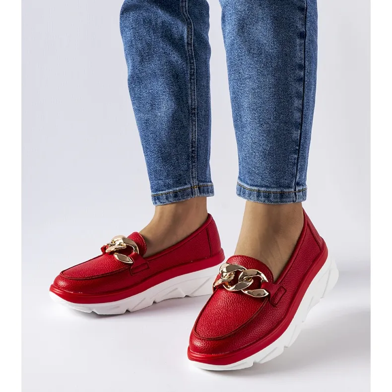 Red moccasins with Vinceza chain