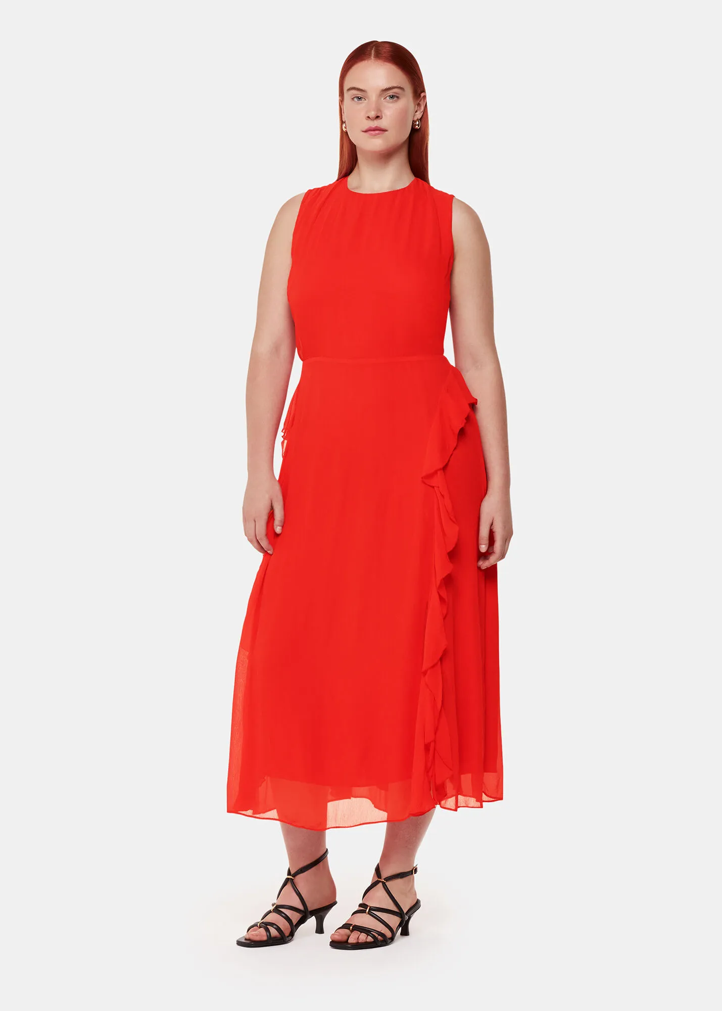 Red Nellie Frill Detail Midi Dress