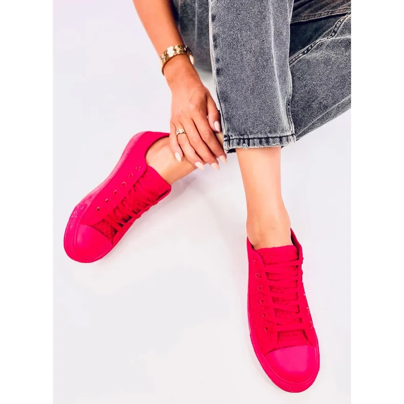 Red single-color sneakers