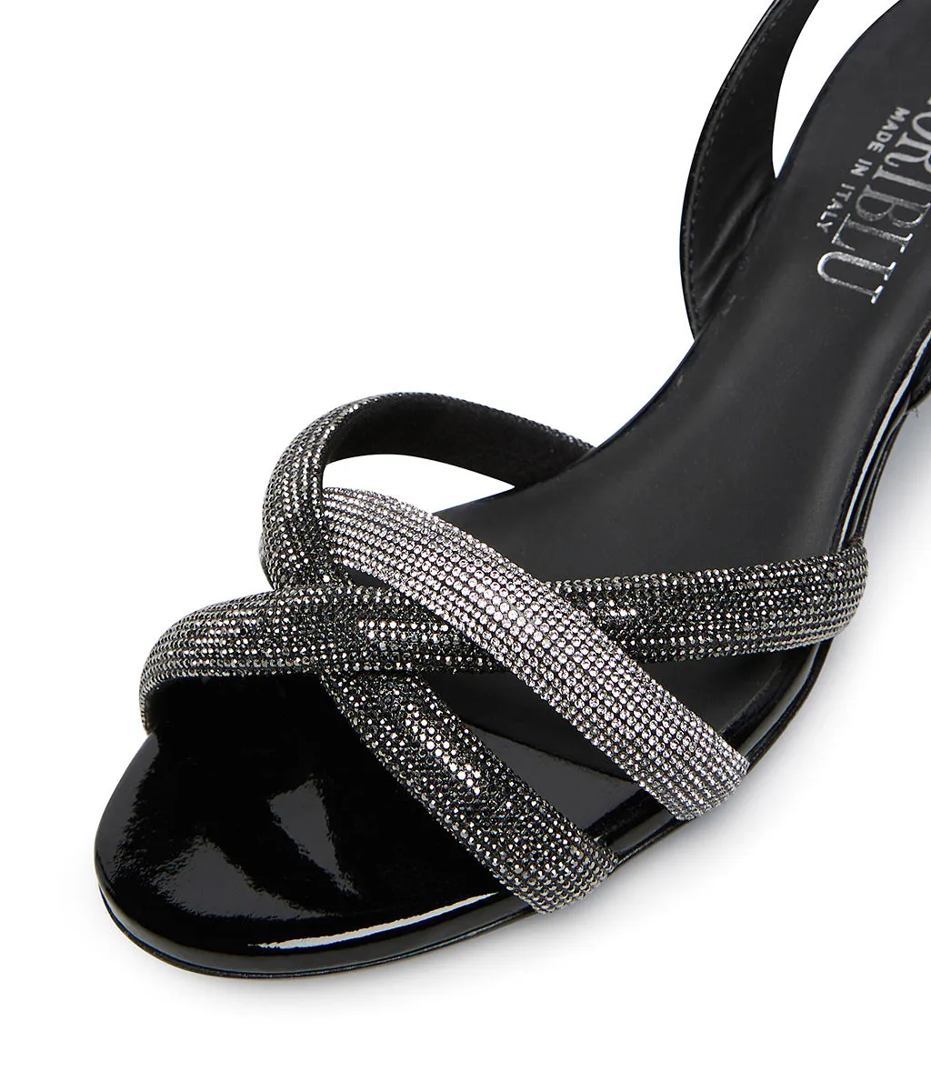 Rhinestones Black Patent Leather Women Sandals